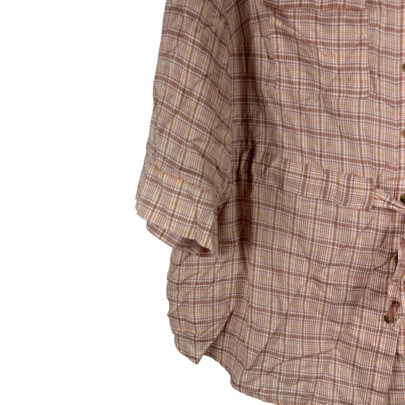 Cato Womens Plus Size 22/24W Plaid Button Front Blouse Pink Beige Tie Waist - Picture 4 of 7